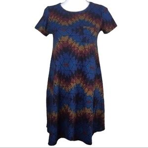 LuLaRoe Carly Dress MultiColor Print Hi‎ Lo Tee Shirt Dress